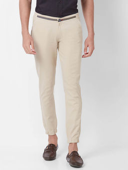 Giordano - Cream Slim Fit Solid Mid Waist Cotton Joggers