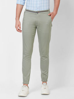 Giordano - Green Slim Fit Solid Mid Waist Cotton Joggers
