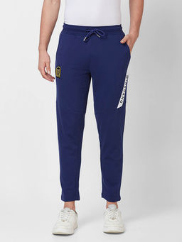 Giordano - Blue Slim Fit Solid Mid Waist Cotton Track Pant