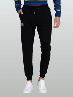 Giordano - Black Slim Fit Solid Mid Waist Cotton Joggers