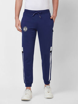Giordano - Blue Slim Fit Solid Mid Waist Cotton Joggers