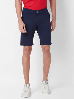 Giordano - Blue Slim Fit Solid Mid Waist Cotton Shorts