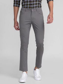 Giordano - Grey Slim Fit Solid Mid Waist Cotton Chinos