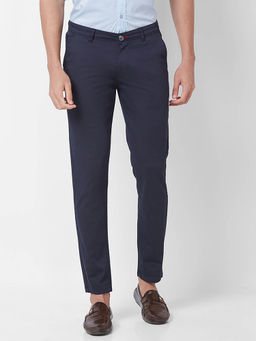 Giordano - Navy Blue Slim Fit Solid Mid Waist Cotton Chinos