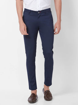 Giordano - Navy Blue Slim Fit Solid Mid Waist Cotton Chinos