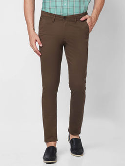 Giordano - Brown Slim Fit Solid Mid Waist Cotton Chinos
