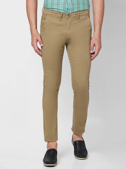 Giordano - Khaki Slim Fit Solid Mid Waist Cotton Chinos
