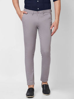Giordano - Grey Slim Fit Solid Mid Waist Cotton Chinos