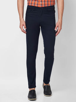 Giordano - Navy Blue Slim Fit Solid Mid Waist Cotton Chinos