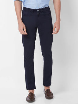 Giordano - Navy Blue Slim Fit Solid Mid Waist Cotton Chinos