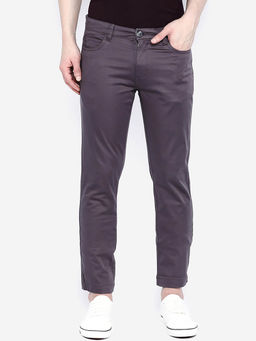 Giordano - Grey Slim Fit Solid Mid Waist Cotton Chinos