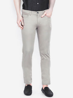 Giordano - Grey Slim Fit Solid Mid Waist Cotton Chinos
