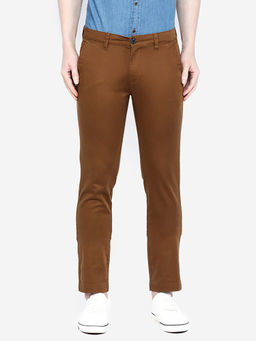 Giordano - Brown Slim Fit Solid Mid Waist Cotton Chinos