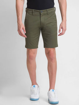 Giordano - Green Regular Fit Solid Mid Waist Cotton Shorts