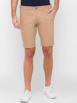 Giordano - Khaki Regular Fit Solid Mid Waist Cotton Shorts