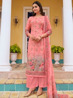 Stylee LIFESTYLE - Pink Jam Satin Digital Printed Dress Material (Set of 3)