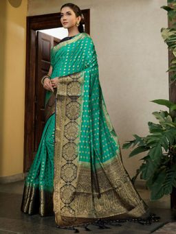 Odette - Turquoise Color Traditional Wear Silk Saree with Unstitched Blouse
