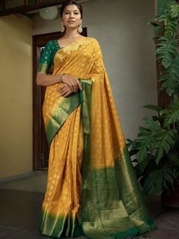 Odette - Mustard Color Traditional Wear Silk Saree with Unstitched Blouse