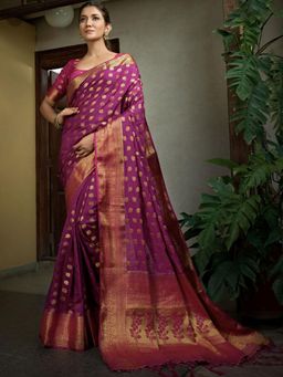 Odette - Purple Color Traditional Wear Silk Saree with Unstitched Blouse