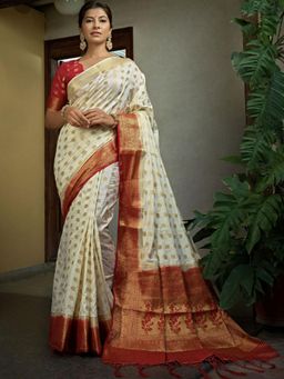 Odette - Off White Color Traditional Wear Silk Saree with Unstitched Blouse