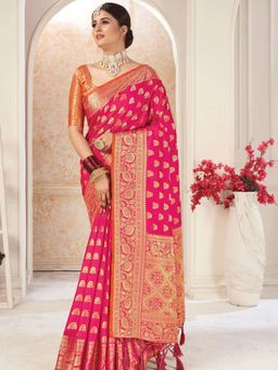 Odette - Pink Silk Weave Designer Saree with Unstitched Blouse