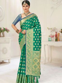 Odette - Green Silk Weave Designer Saree with Unstitched Blouse