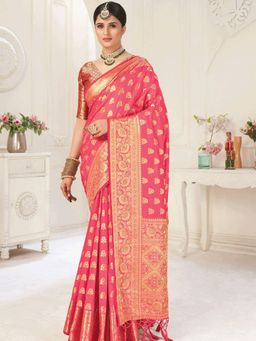 Odette - Pink Silk Designer Swarovski Saree with Unstitched Blouse