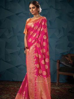 Odette - Pink Silk Weave Designer Saree with Unstitched Blouse