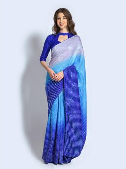 Odette - Blue Georgette designer embroidery saree with Unstitched Blouse