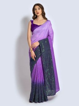 Odette - Purple Georgette designer embroidery saree with Unstitched Blouse