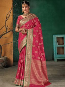 Odette - Pink Silk Heavy Woven Designer saree with Unstitched Blouse