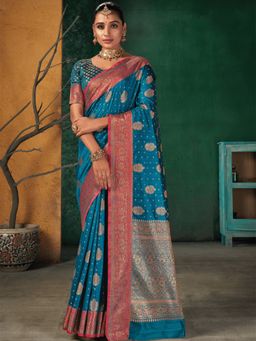 Odette - Blue Silk Heavy Woven Designer Saree with Unstitched Blouse