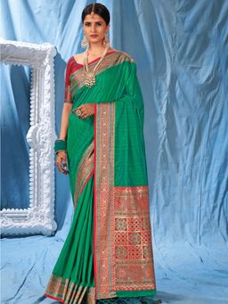Odette - Rama Silk Heavy Woven Designer Saree with Unstitched Blouse