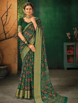 Odette - Green Silk Blend Designer Printed Saree with Unstitched Blouse
