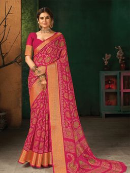Odette - Pink Silk Blend Designer Printed Saree with Unstitched Blouse