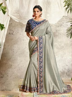 Odette - Soft grey Dual tone silk Designer Saree with Unstitched Blouse
