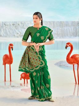 Odette - Women's Green Dola Silk Saree Piece with Unstitched Blouse