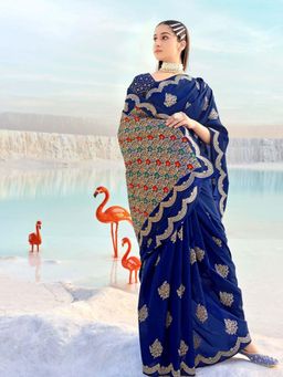Odette - Women's Blue Dola Silk Saree Piece with Unstitched Blouse