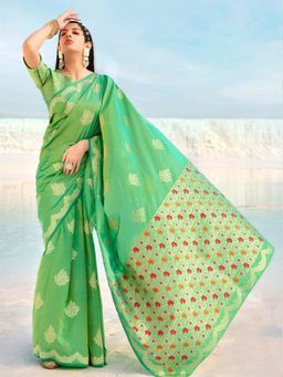 Odette - Green Dola Silk Saree Piece with Unstitched Blouse