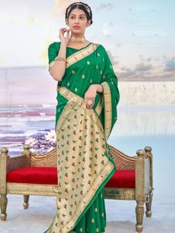 Odette - Green Banarasi Soft Silk Woven Design Saree Piece with Unstitched Blouse