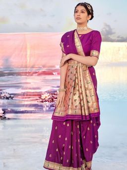 Odette - Purple Banarasi Soft Silk Woven Design Saree Piece with Unstitched Blouse