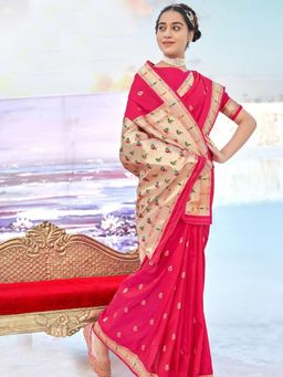 Odette - Hot Pink Banarasi Soft Silk Woven Design Saree Piece with Unstitched Blouse