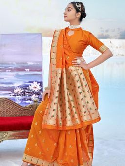 Odette - Orange Banarasi Soft Silk Woven Design Saree Piece with Unstitched Blouse