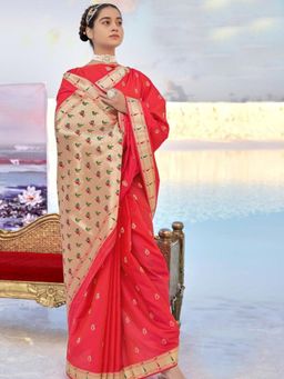 Odette - Red Banarasi Soft Silk Woven Design Saree Piece with Unstitched Blouse