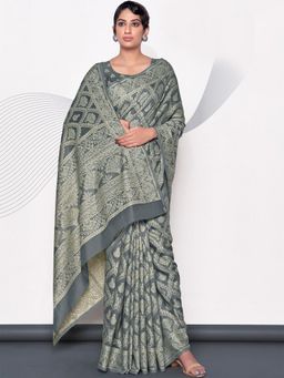 Odette - Women's Grey Lucknowi Cotton Hand Weaving Work Saree Piece with Unstitched Blouse