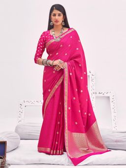 Odette - Women's Pink Banarasi Silk Woven Design Saree Piece with Unstitched Blouse