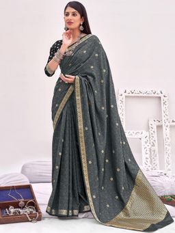 Odette - Women's Grey Banarasi Silk Woven Design Saree Piece with Unstitched Blouse
