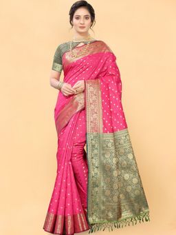 Odette - PINK WOVEN DESIGN SAREE with Unstitched Blouse