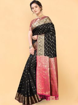 Odette - BLACK WOVEN DESIGN SAREE with Unstitched Blouse