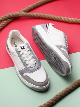 Cantabil - White & Grey Casual Sneaker Shoes For Men